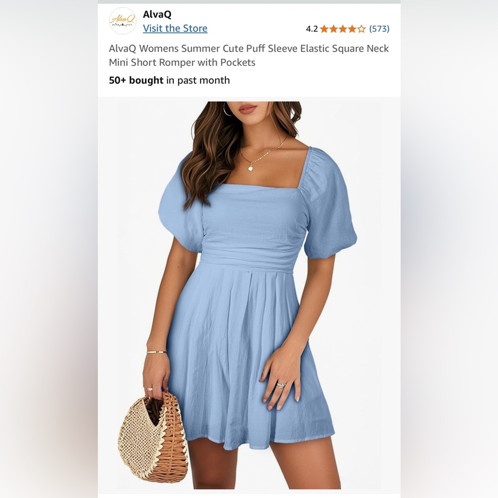 New! Sky Blue Puff Sleeve Romper w/ pockets